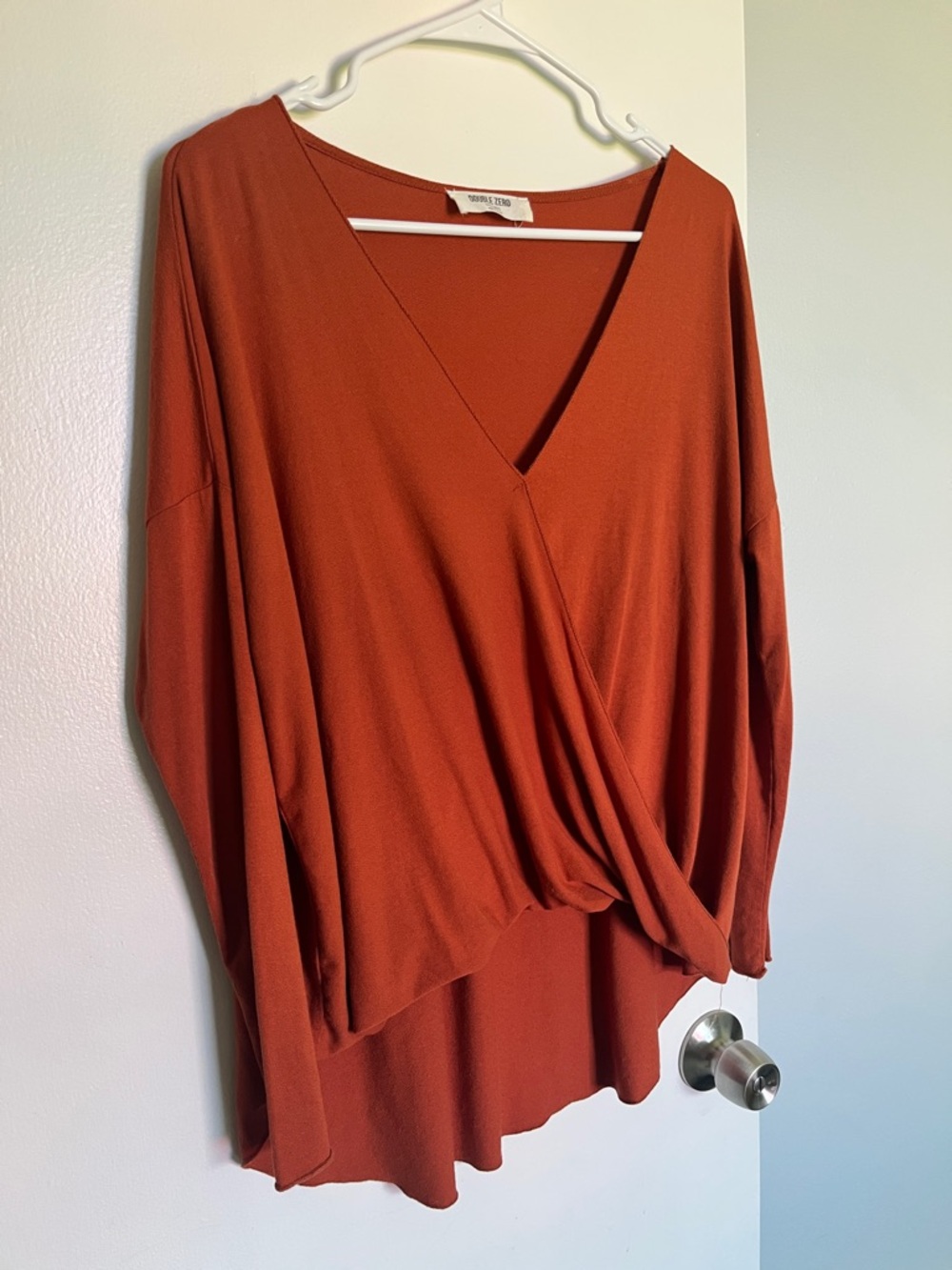 Double Zero Bold Orange Wrap-Front Long Sleeve Tunic